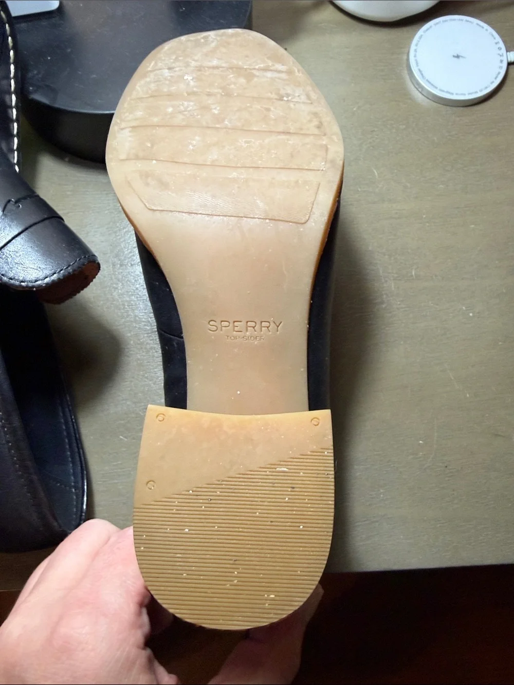 Sperry Black Leather Penny Loafers with Contrast Stitching